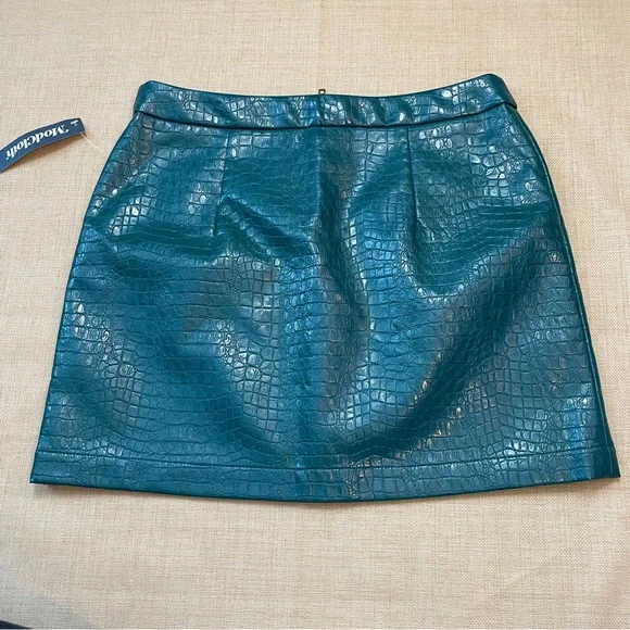 ModCloth Teal Reptile Pleather Zipper Front Mini Skirt - Picture 8 of 16